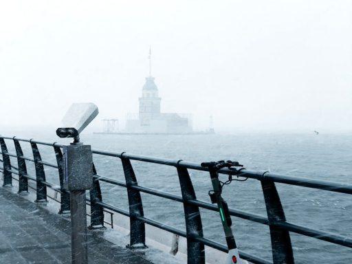 electric scooter standing on a promenade